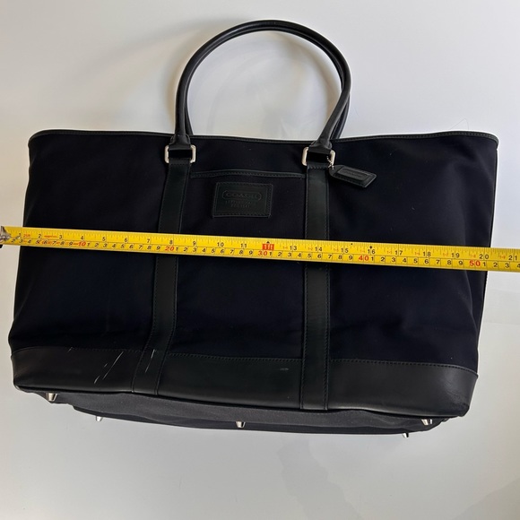 Coach canvas extra large weekender canvas black tote leather trim double zipper - Picture 3 of 14
